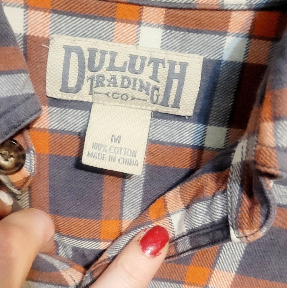 Duluth Trading Co Mens Gray and Orange Plaid/flannel Button Up Shirt. Size MED - Picture 2 of 8